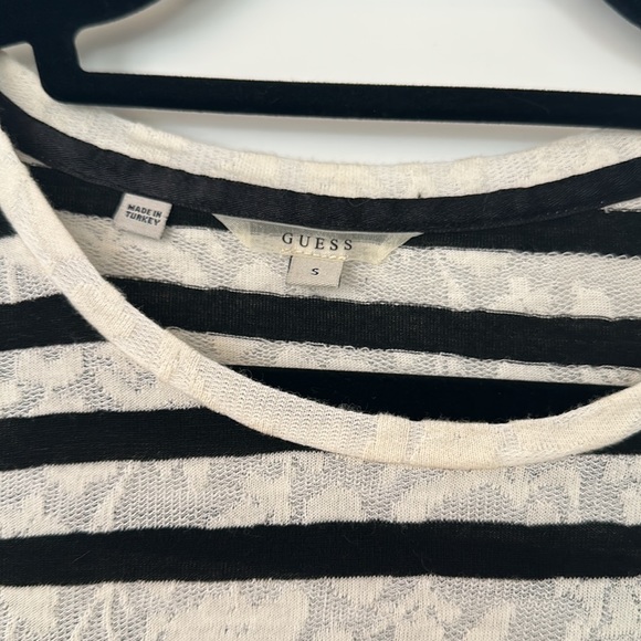 GUESS Long Sleeved Black & White Striped Peplum Shirt, Size Small - Picture 3 of 4